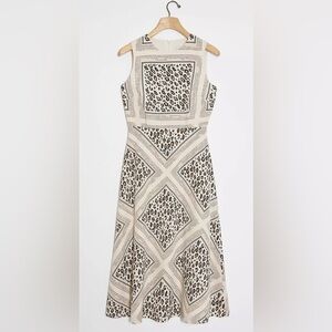 Mignon Doo Manon A-Line Midi Dress Leopard Neutral Sz S Animal Anthropologie